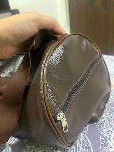 Brown Faux Leather Duffle Bag