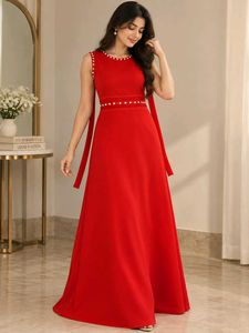 Elegant Red Pearl Embellished Gown