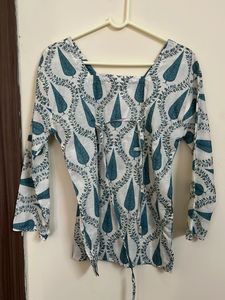 Elegant Teal &amp; White Printed Kurta