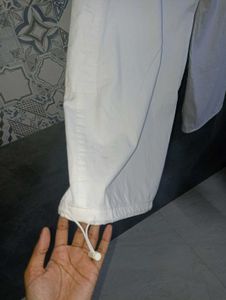 White Cotton Blend Trousers