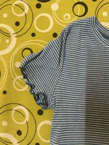 Blue Striped Lettuce Hem Top