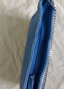 Blue Denim Shoulder Bag with Chain