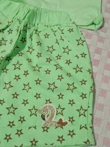 Cute Green Hello Happy Star Shorts Set