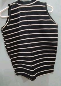 Striped Sleeveless Mock Neck Top