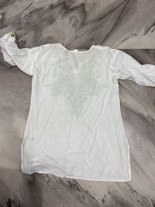 White Kurta with Green Embroidery