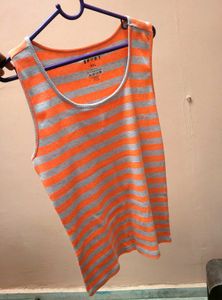 Title: XXL Neon Coral Grey Striped Racerback Tank