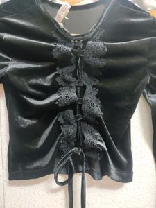 H&amp;M velvet criss cross Top