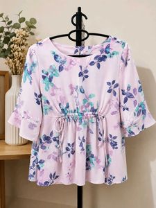 Floral Print Top with Tie Waist