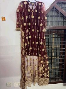 Designer Maroon Kurta Set with Net Jacket