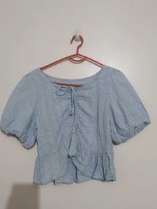 Chic Light Blue Puff Sleeve Top