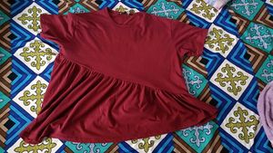Maroon Asymmetrical Ruffle T-Shirt