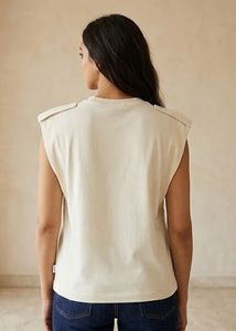Cream Padded Shoulder Tank Top