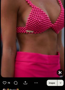 Orange Handmade Beaded Bikini Top