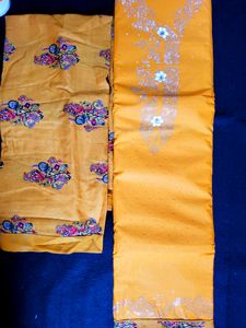 Cotton Unstitched Suit Stones Work Printed Dupatta