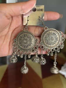 Oxidized Silver Jhumka Earrings