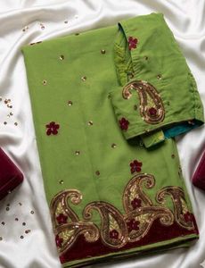 Lime Green Embroidered Saree