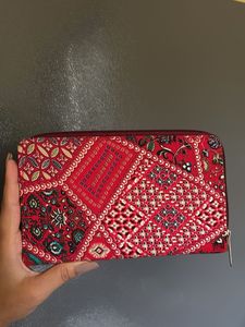 Boho Red Patterned Zip-Around Wallet