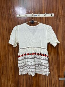 Boho White Embroidered Kurta Top