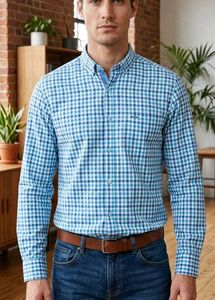 Men's Blue Checkered Casual Shirt
