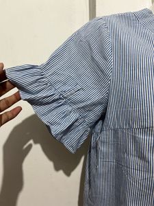 Striped V-Neck Ruffle Sleeve Top