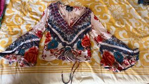 Floral Print Tie Front Top