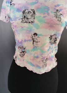Sheer Cherub Print Mesh Top