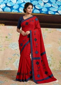 Red Saree with Blue Border