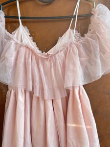 Sheer Ruffle Cold Shoulder Dress