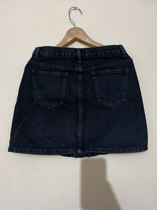 Black Denim Button-Front Mini Skirt