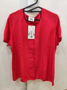 ZARA Button-Up Short Sleeve Top - L