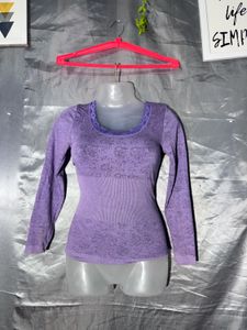 Purple Long Sleeve Printed Top