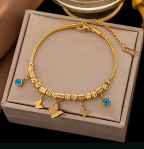 Anti-Tarnish Gold Butterfly & Evil Eye Bracelet