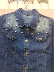 Denim Jacket with Pearls