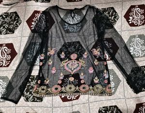 Embellished Black Sheer Top