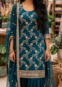 Embroidered Teal Kurta Set