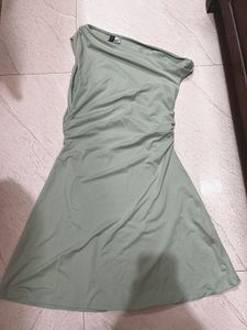One-Shoulder Ruched Sage green Dress