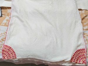 White Kurti with Pink Mirror Embroidery