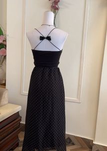 chiffon drape with polka dot flowy skirt