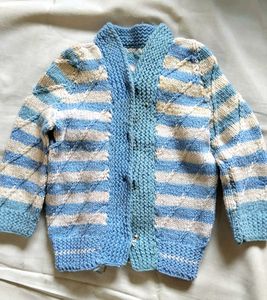 Hand-Knitted Baby Cardigan Blue Striped Sweater 💙