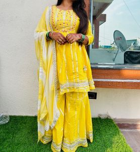 Elegant Yellow Kurta Sharara Set