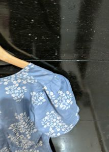 Blue Floral Print V-Neck Button-Up Dress
