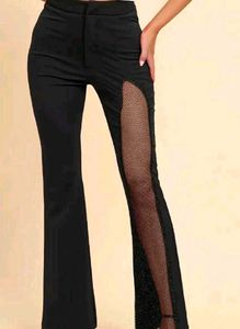 Chic Black Mesh Panel Flare Pants
