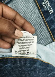 Blue Denim Jeans with Unique Print Panel
