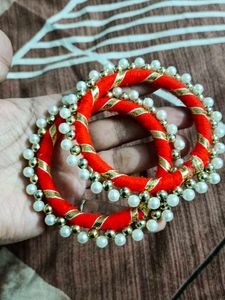 Red &amp; Pearl Bangles Size 2/6