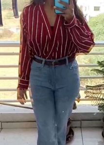 Chic Striped V-Neck Blouse