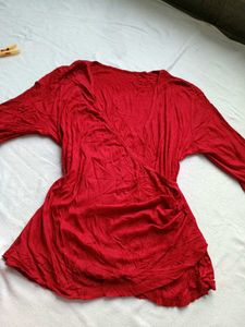 Red Wrap Style Top
