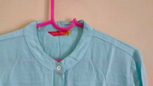 Sky Blue Shirt Dress with Long Sleeves