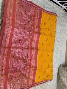 Vibrant Yellow Silk Saree with Peticoat