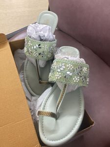 Mirror Pearl Mint Green Flat Sandals