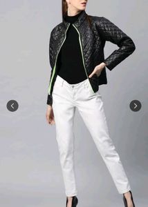 Quilted Bomber Jacket with Neon Zip